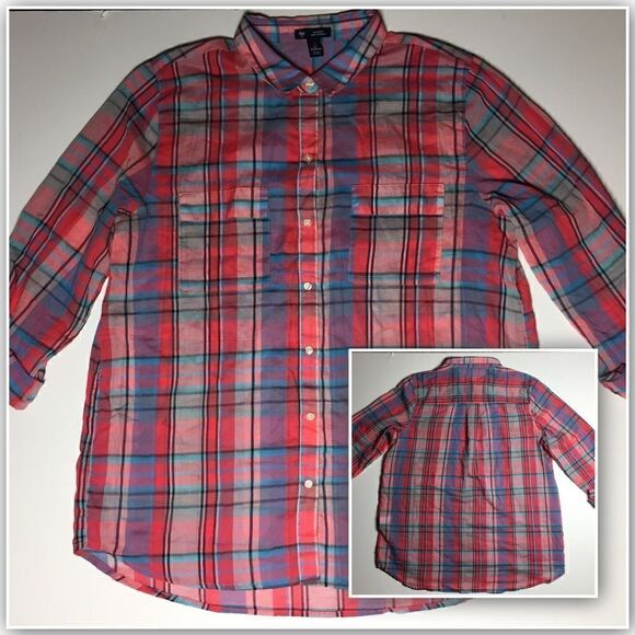 Gap Plaid Lightweight Boyfriend Fit Shirt - Picture 1 of 4